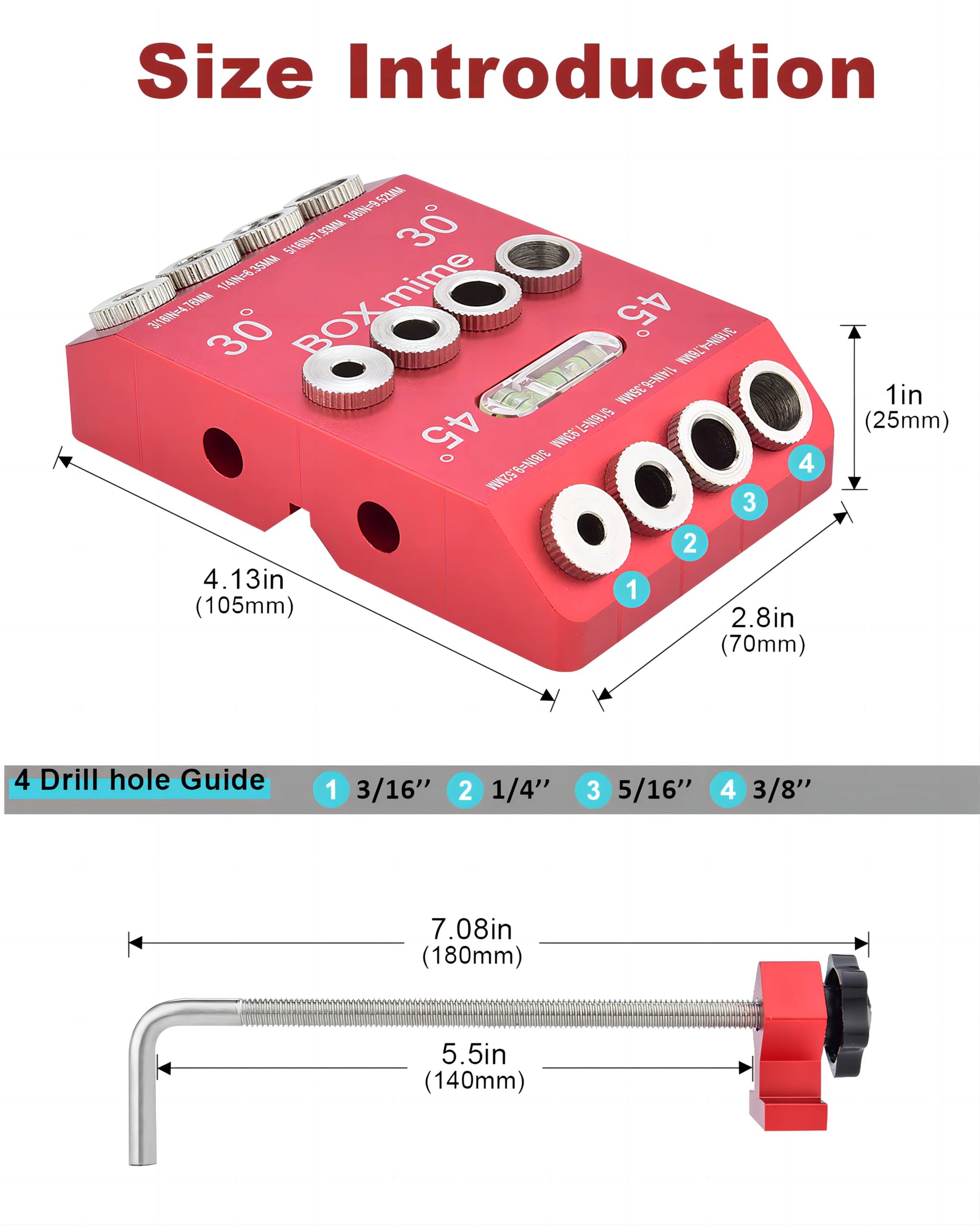 BOXmime Angle Drill Guide Jig for Straight Hole,30°/45°/90° Angled Hole.Aluminium Alloy Pocket Holes Drilling Block Attachment Tool for Cable Railing - WoodArtSupply