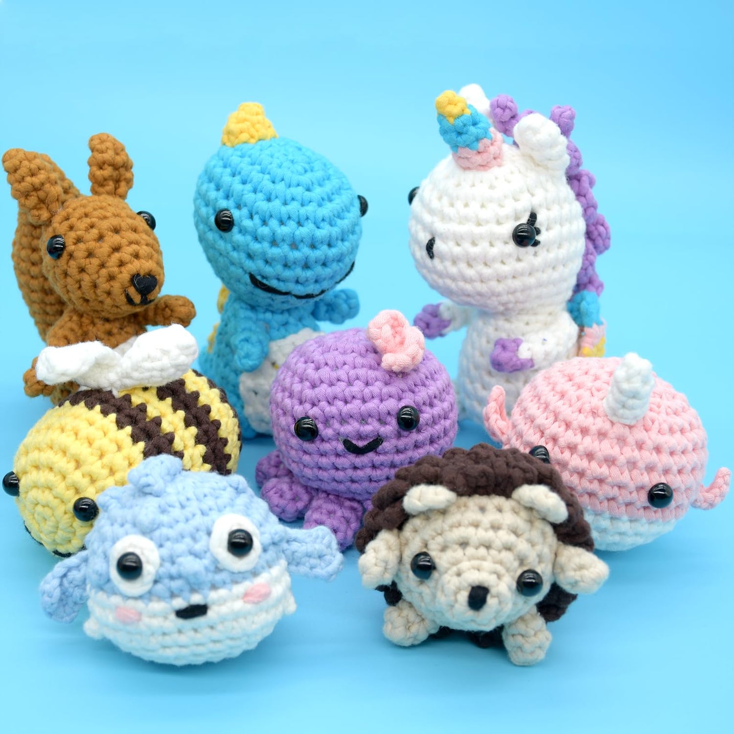 12 Pack Beginners Crochet Yarn Blue Green Pink Purple Yellow Rainbow Cotton Crochet Yarn for Crocheting Knitting Beginners with Easy-to-see Stitches JOYTAG