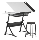 47" W Fusion Craft Center with 24" Supply Tray, 60 Degree Angle Adjustable Top and Height Adjustable from 27.75" – 35.5" when Flat, Stool and SD STUDIO DESIGNS