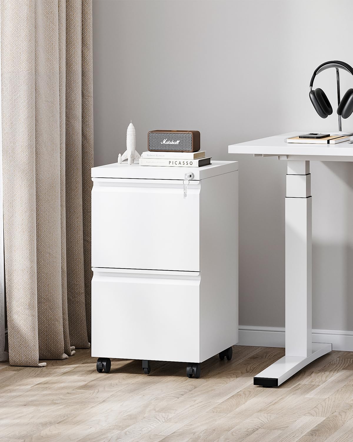 PEUKC 2 Drawer File Cabinet with Lock, Metal Under Desk Rolling Filing Cabinet fits Letter/Legal/A4 Size for Home Office, Mobile Filing Cabinet, PEUKC