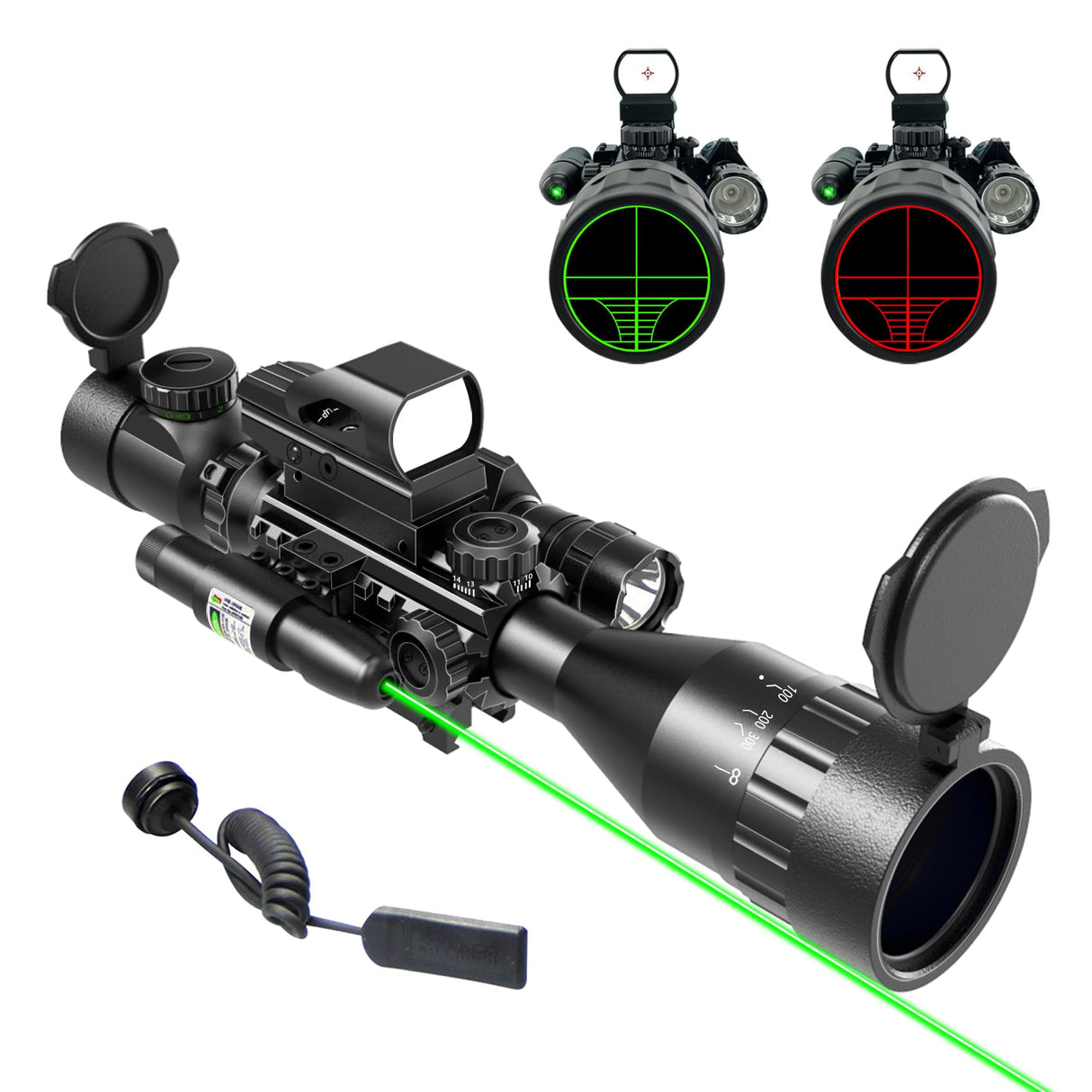 UUQ 4-16X50 AO Rifle Scope Red/Green Illuminated Range Finder Reticle W/Green Laser - Holographic Reflex Red Dot Sight - 5 Brightness Modes UUQ