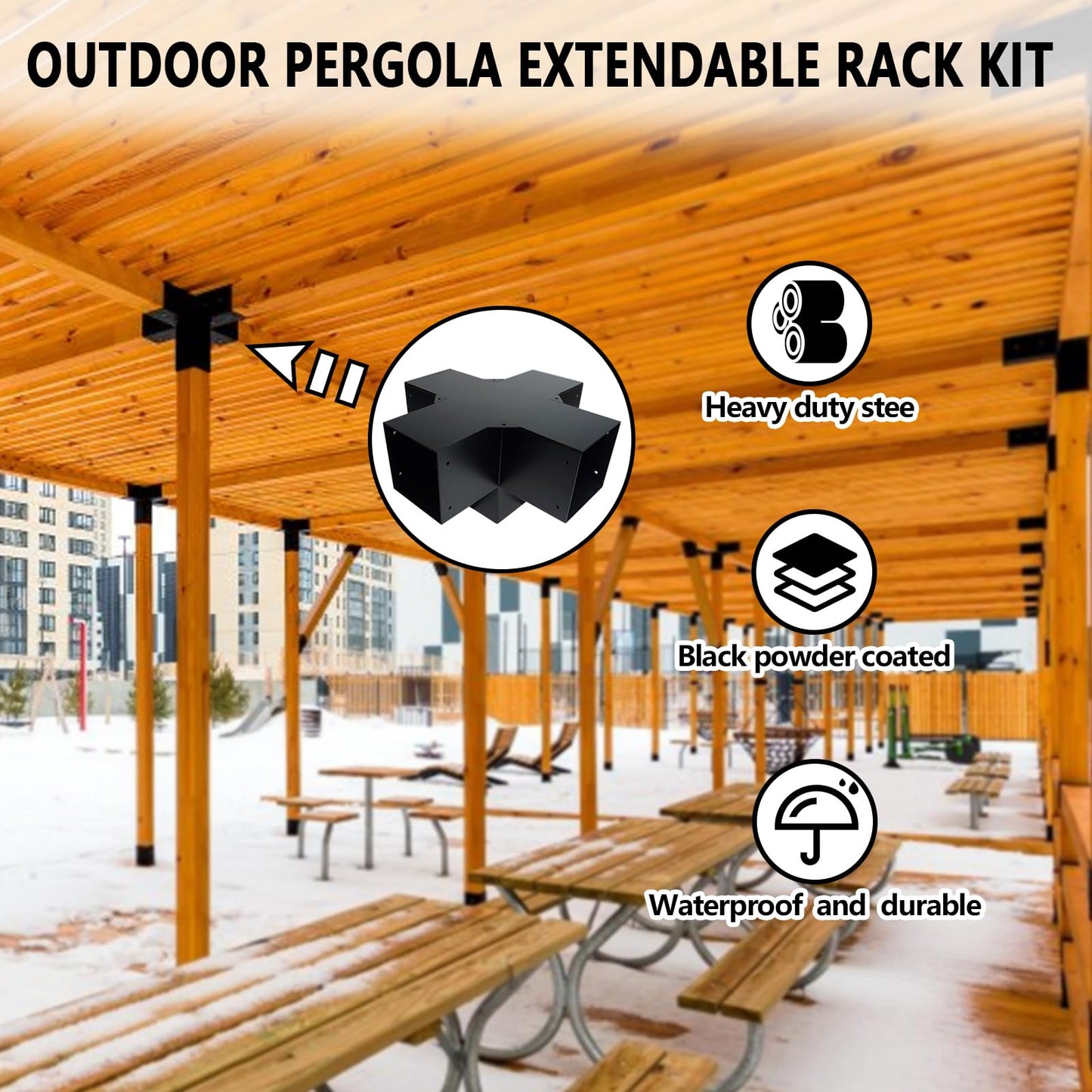 DEVALLEY 5-Way Right Corner Pergola Brackets Kit,Woodwork Brackets with Post Anchors for 4" x 4"(Actual:3.5"x3.5") Wood Beams for Patio - WoodArtSupply