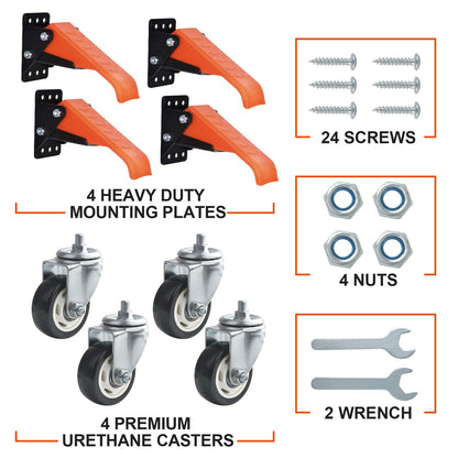 Ronlap Workbench Casters Kit 880 Lbs Capacity, 3" Extra Heavy Duty Retractable Casters 4 Pack, Side Mounted Adjustable Table Stepdown Casters - WoodArtSupply