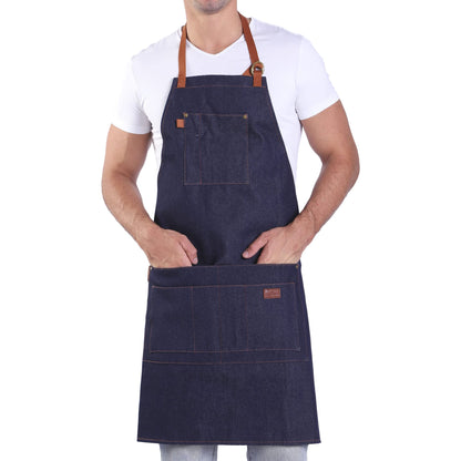 a u sure Denim Apron with Pockets Blue Tall Bib Apron Large with Long Ties Adjustable - Gifts for Men Women - WoodArtSupply