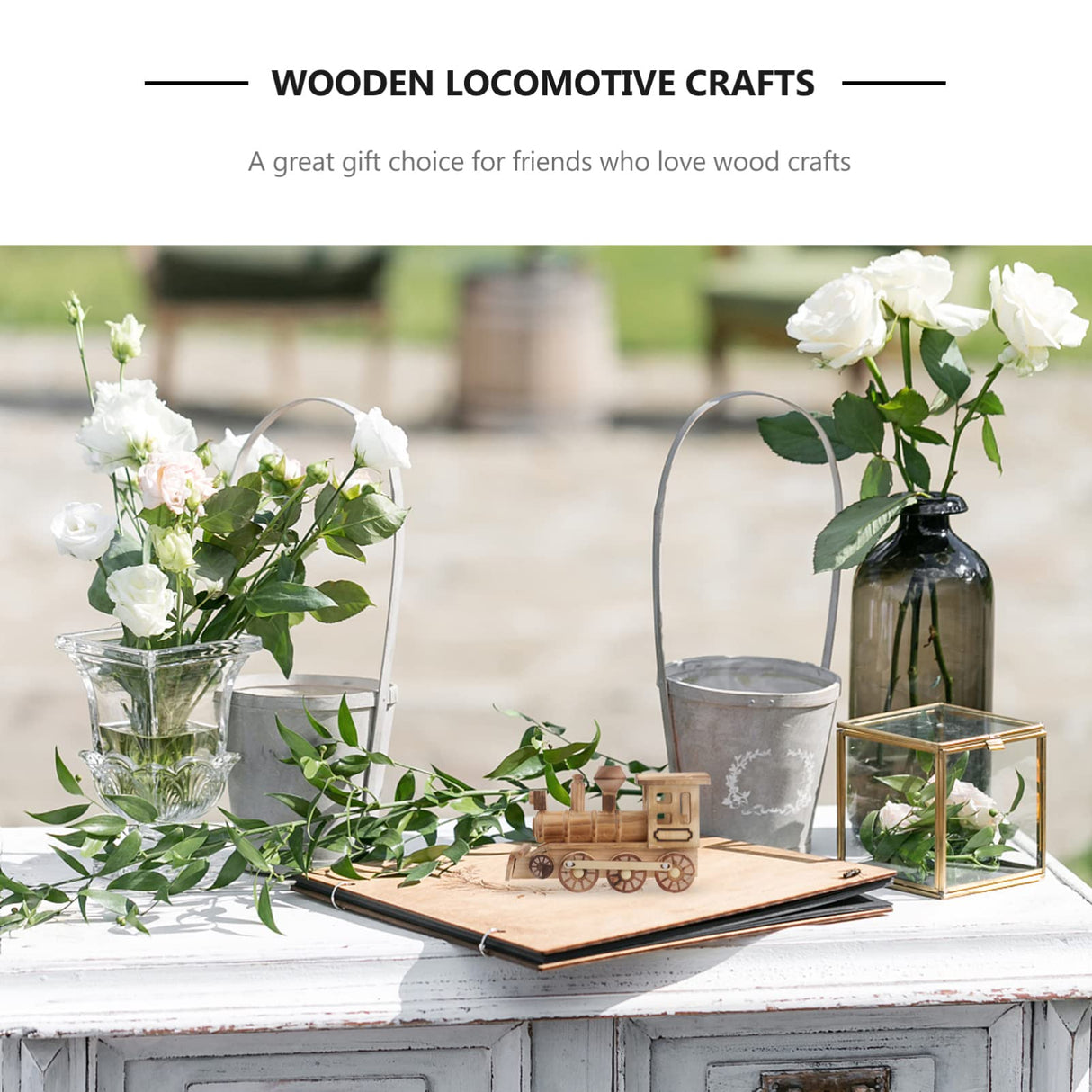 BESPORTBLE Wooden Crafts Wood Steam Train Figurine Train Model Retro Locomotive Ornaments Steampunk Statue Train Gifts Wood Crafts Desktop Decor for BESPORTBLE