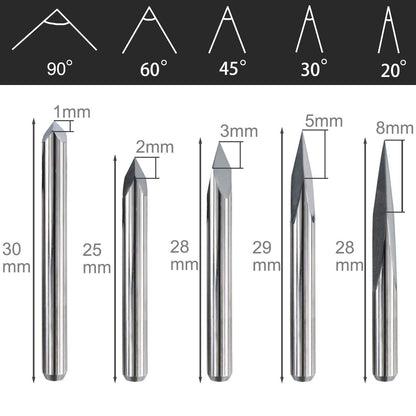 IDGGDI 10pcs CNC Router V Bits, 3 Edge Pyramid Engraving, 1/8" Shank CNC 3D Milling Cutter| 20/30/45/60/90 Degrees, 0.1mm Tip (10pcs CNC Router V - WoodArtSupply