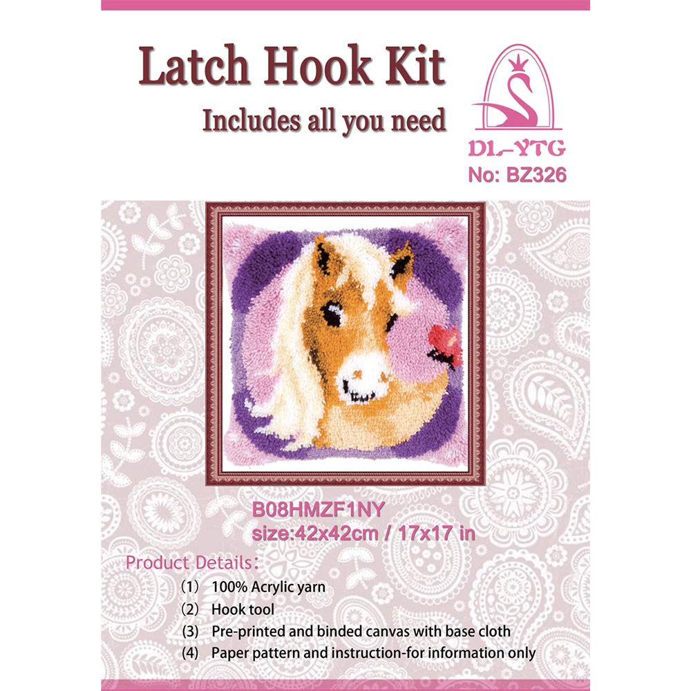 DIY Latch Hook Kits Yarn Kits Pillow Rug Pattern Arts and Crafts Crochet Needlework（Horse：16x16in/40x40CM） DL-YTG