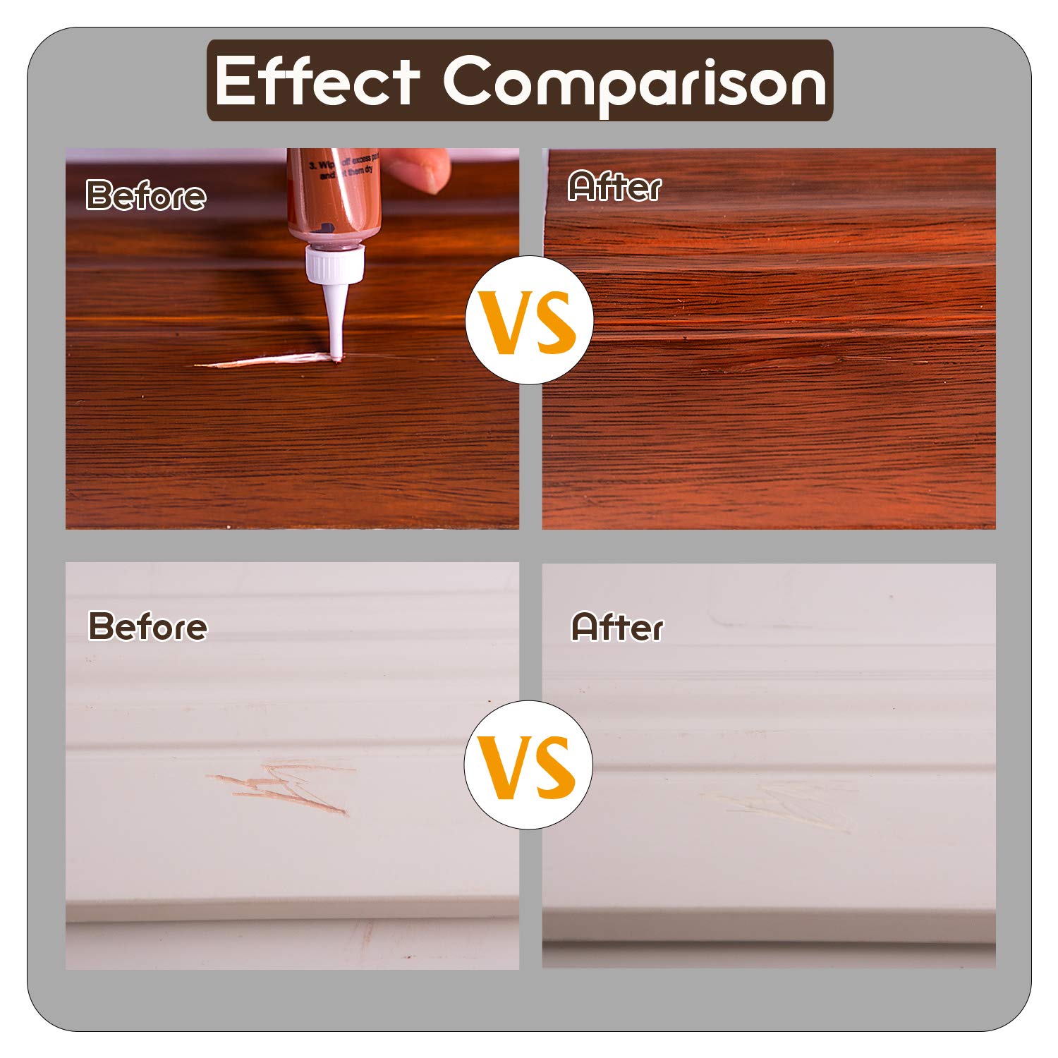 NADAMOO Wood Furniture Repair Kit Wood Filler Scratch Repair Furniture Touch Up Kit Cover Surface Scratch for Wooden Floor Table Door Cabinet Veneer, NADAMOO