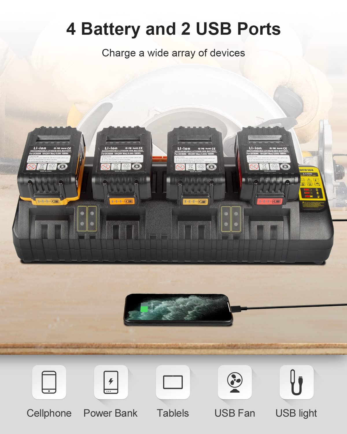 Lenoya DCB104 Battery Charger Replacement for Dewalt 12V/20V Max Battery Charger Station DCB104(Black) Lenoya