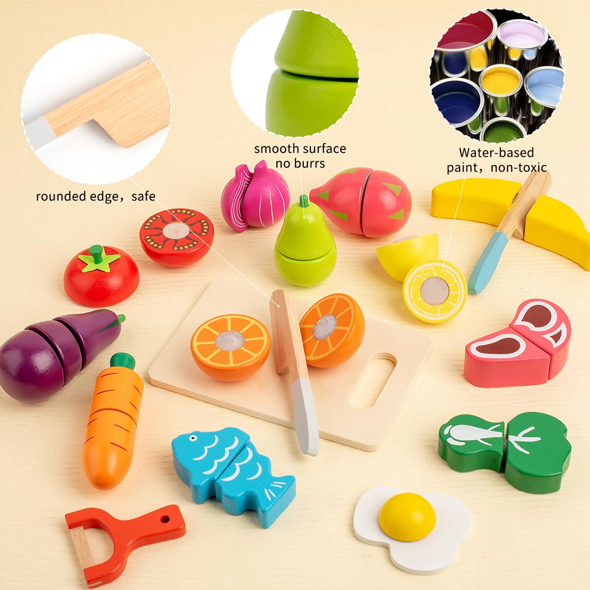 32 Pcs Wooden Play Food Sets for Kids Kitchen Accessories, Early Education Montessori Kids Toys ,Vegetables Toddler Toys Role Pretend Playfor