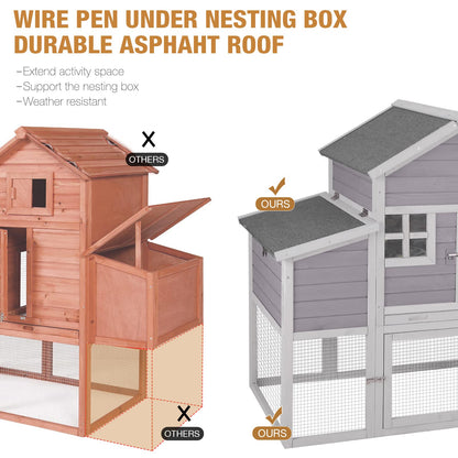 GUTINNEEN Chicken Coop with Large Nesting Box Outdoor Wooden Hen House Poultry Cage with Run (Grey-32)