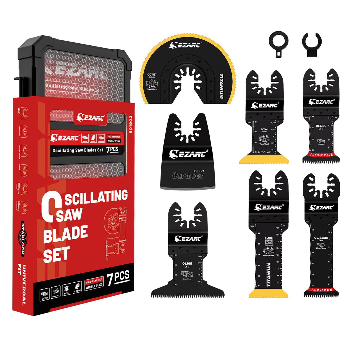 EZARC 7PCS Oscillating Tool Blades Kit, Titanium Oscillating Saw Blades for Wood Nails, Metal, Plastic Multitool Blades Kits with Japanese Teeth Fit EZARC
