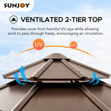 Sunjoy Ion Collection 13 x 13 ft. Cedar Framed Octagon Wood Gazebo with Brown Double Tiered Steel Hardtop Roof and Ceiling Hook for Garden, Backyard Sunjoy