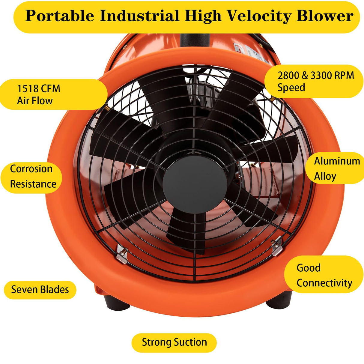 Utility Blower Fan, 10 inch Ventilator Blower, 2800/3300RPM Extractor Fan Blower, Portable Industrial High Velocity Blower-with 32.8 ft/10 m Duct Yellulu