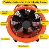 Utility Blower Fan, 10 inch Ventilator Blower, 2800/3300RPM Extractor Fan Blower, Portable Industrial High Velocity Blower-with 32.8 ft/10 m Duct Yellulu