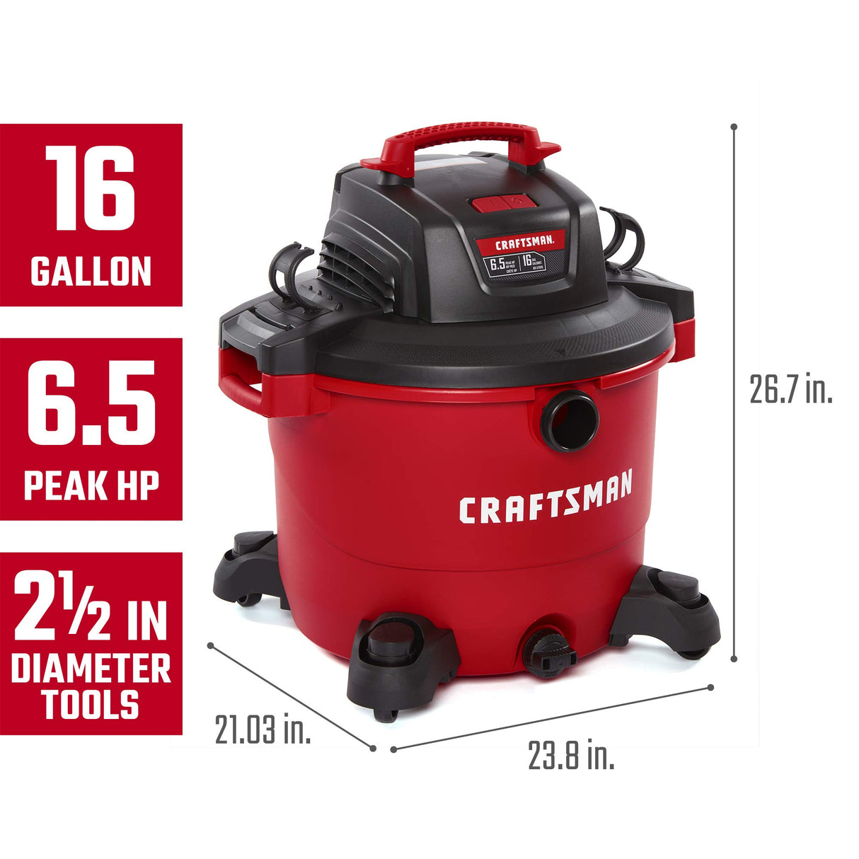 CRAFTSMAN CMXEVBE17595 16 Gallon 6.5 Peak HP Wet/Dry Vac, Heavy-Duty Shop Vacuum with Attachments Craftsman
