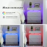 Cubehom Nightstand Set of 2 with LED Lights White LED Bedside Table with 2 Wood Drawers Modern Set 2 End Side Table for Bedroom Cubehom