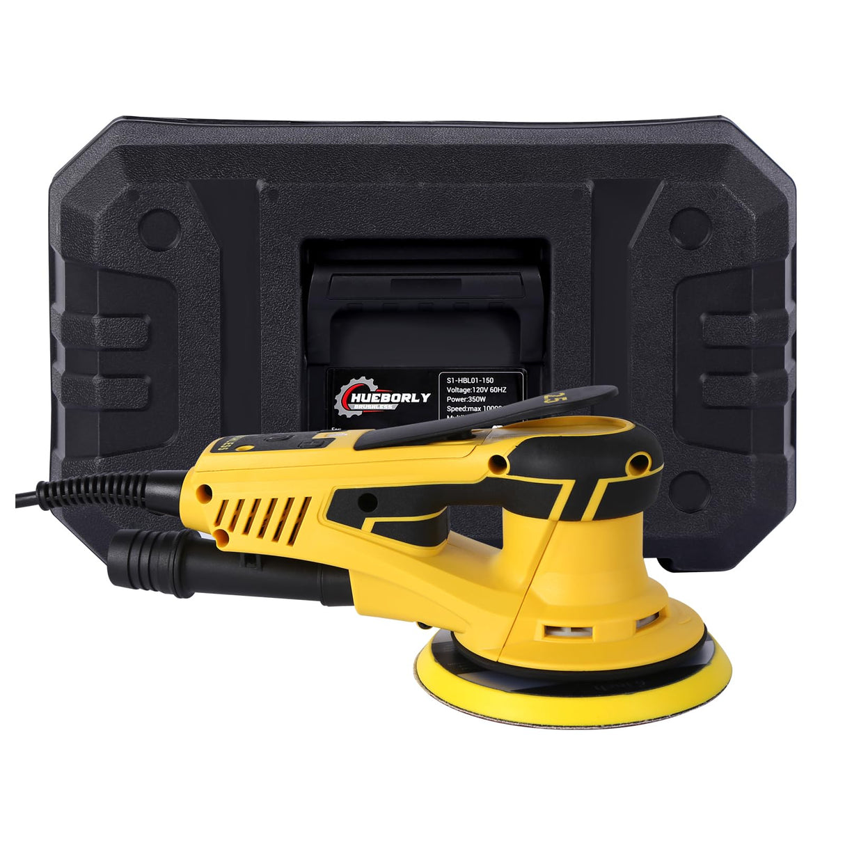 Electric Random Orbital Sander 350W Brushless Motor 3/16 inch Orbit, 110V 6-Inch 10000 RPM Variable Speed Tool for Metal Fabrication, Woodworking Hueborly