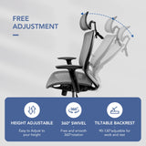 FLEXISPOT OC3B Ergonomic Executive Mesh Office Task Chair Swivel Height Adjustable Seat Headrest Armrest Lumbar Support Caster Wheels For Computer FLEXISPOT