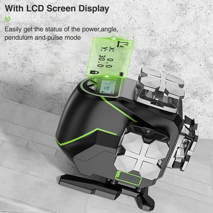 Huepar 16 Lines Self-Leveling Laser Level 4 x 360 Cross Line Laser with LCD Screen, 4D Bluetooth Green Beam Tiling Floor Laser Tool -360 - WoodArtSupply