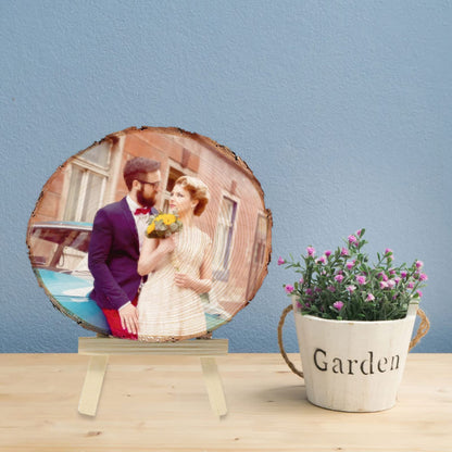 WQingot Personalized Photo Wood Slice Custom Engraved Picture Text Frame Tree Wooden Crafts for Valentine's Day Anniversary Birthday Wedding Gift