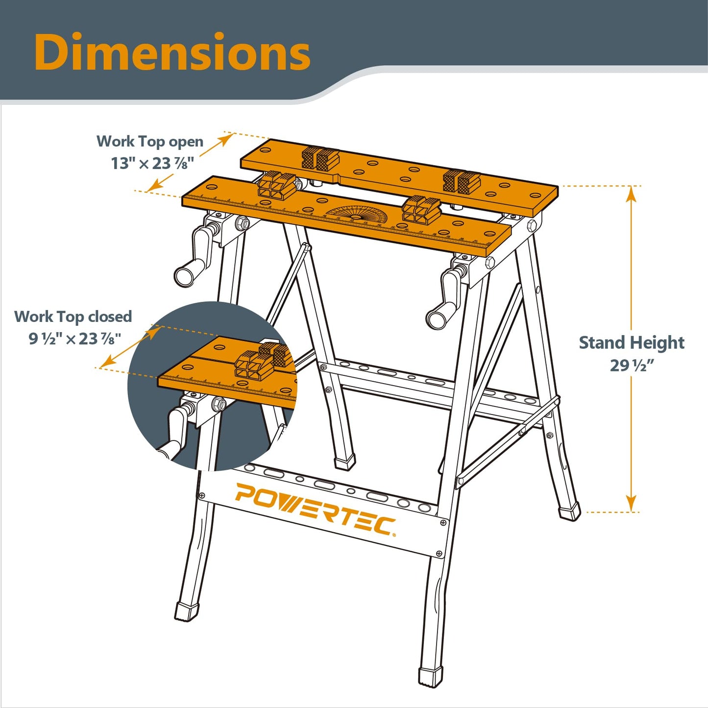 POWERTEC MT4006 Deluxe Bamboo Workbench Top | Portable Project Center and Vise Tool w/4 Bench Dogs,Black - WoodArtSupply