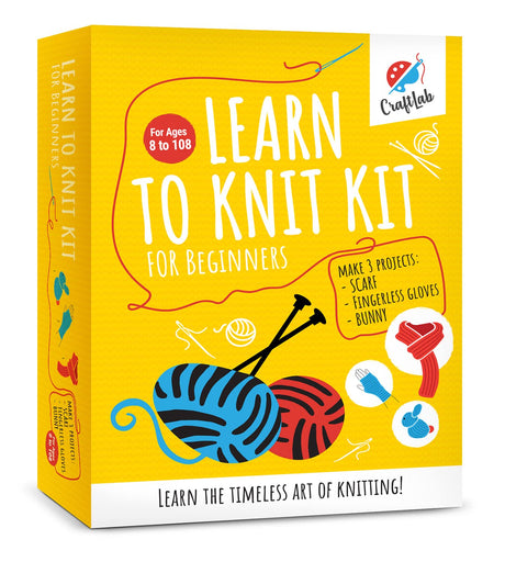 CraftLab Knitting Kit for Beginners, Kids and Adults Includes All Knitting Supplies: Wool Yarn, Knitting Needles, Yarn Needle and Instructions – CraftLab