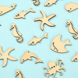 Stiesy 100 Pcs Assorted Sea Animal Theme Wood Cabochons Shark Agarfish Dolphin Seahorse Octopus Clownfish Unfinished Wooden Cutouts Slice Pieces Stiesy