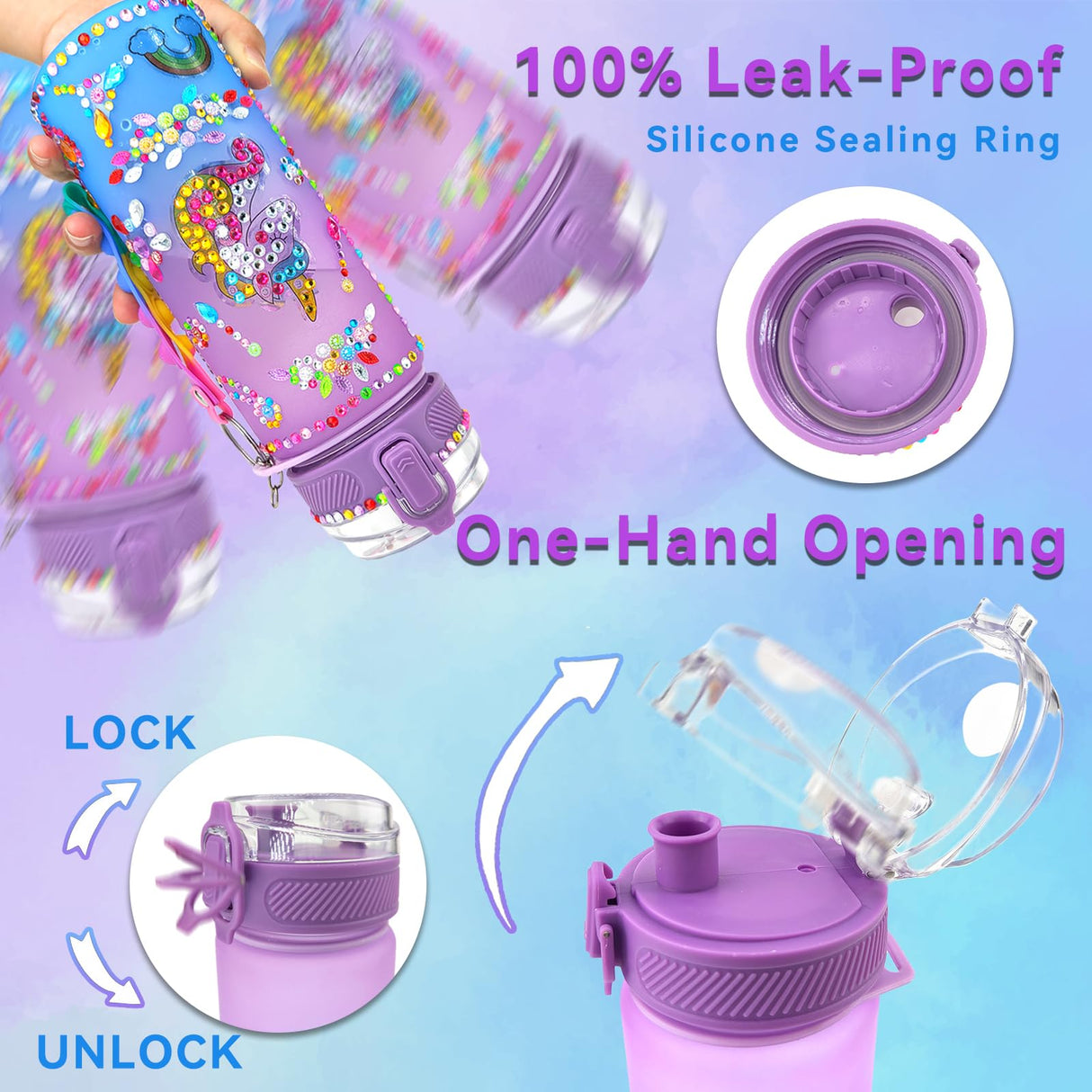 EDsportshouse Decorate Your Own Water Bottle Kits for Girls Age 4-6-8-10,Unicorn Gem Diamond Painting Crafts,Fun Arts and Crafts Gifts Toys for Girls EDsportshouse