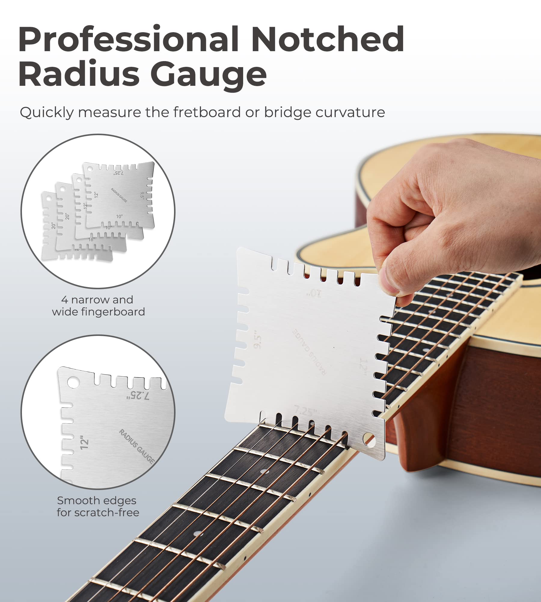 Vangoa 18 Pieces Guitar Luthier Tools Set Including String Action Ruler Gauge and Guitar Notched Radius Gauges for Guitar Bass Setup - WoodArtSupply