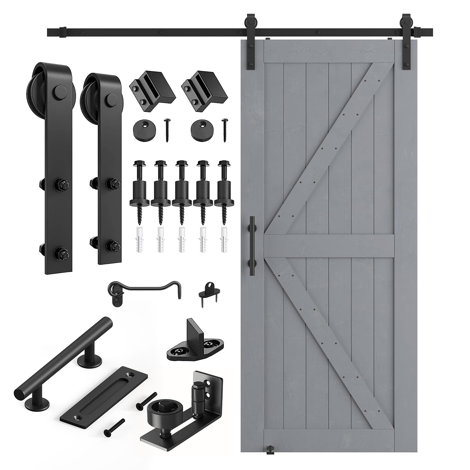 SMARTSTANDARD 36in x 84in Sliding Barn Door with 6.6ft Barn Door Hardware Kit & Handle, Pre-Drilled Ready to Assemble, DIY Unfinished Solid Spruce - WoodArtSupply