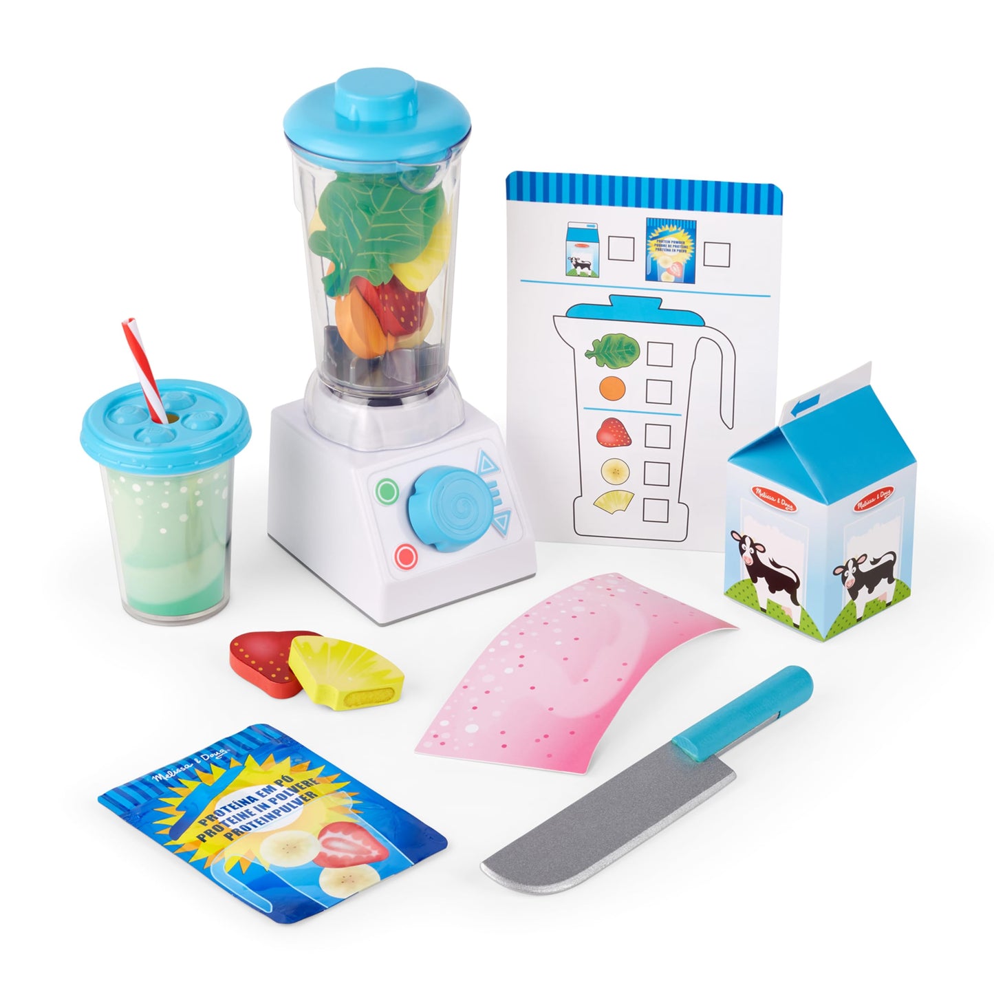 Melissa & Doug Smoothie Maker Blender Set with Play Food - 22 Pieces - Play Blender Mixer Toy for Kids Kitchen Ages 3+ - WoodArtSupply