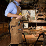 Waxed Canvas Shop Apron for Men & Women.Woodworking Aprons Heavy Duty Work Apron with Pockets. Big Bulk Tool Apron with Adjustable Cross-Back Jefaniim