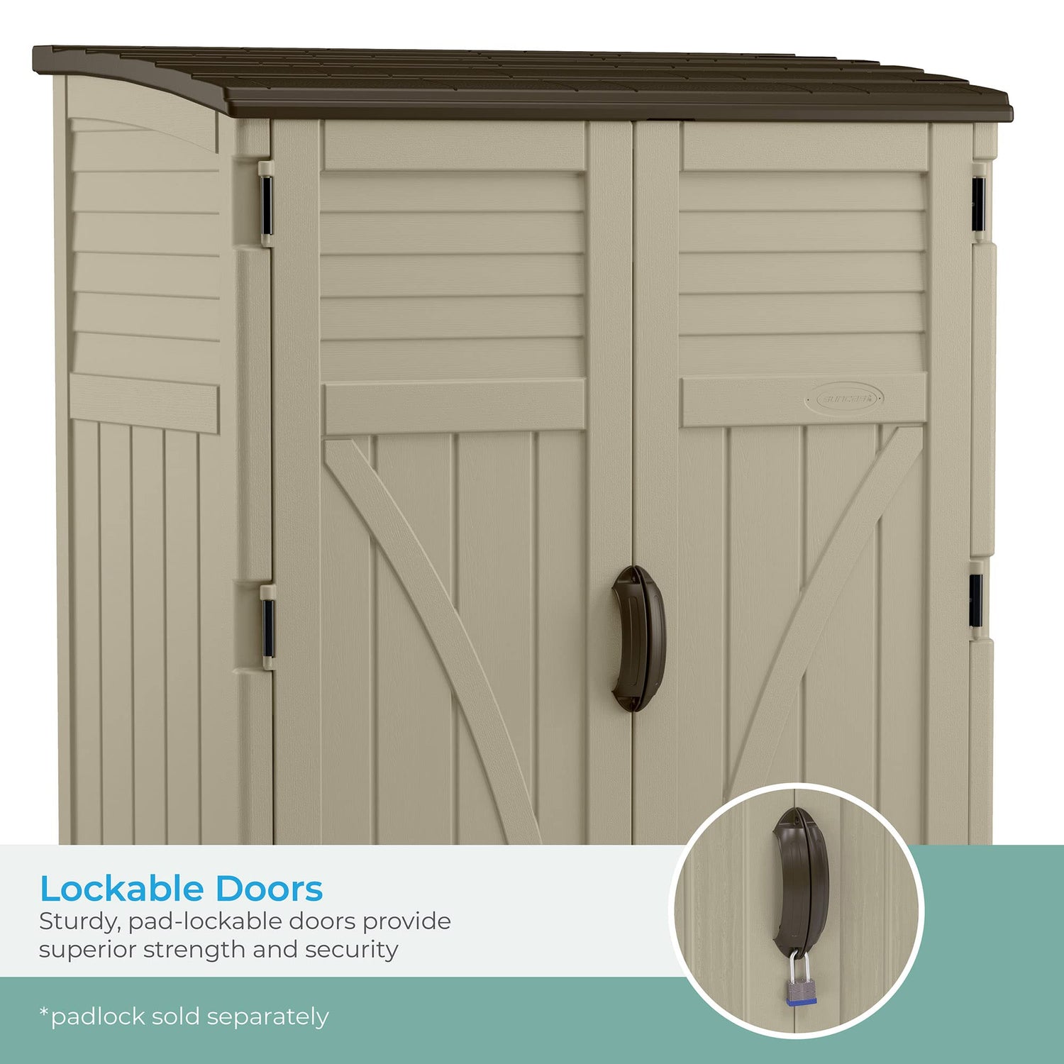 Suncast 54 Cubic Feet Vertical Storage Shed with Durable Plastic Construction, Multiple Wall Panels and Ample Space for Outdoor Storage Suncast