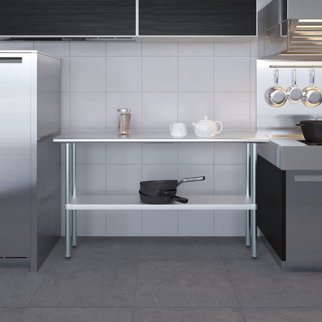 AmGood 14" X 60" Stainless Steel Work Table | Metal Kitchen Food Prep Table | NSF AmGood