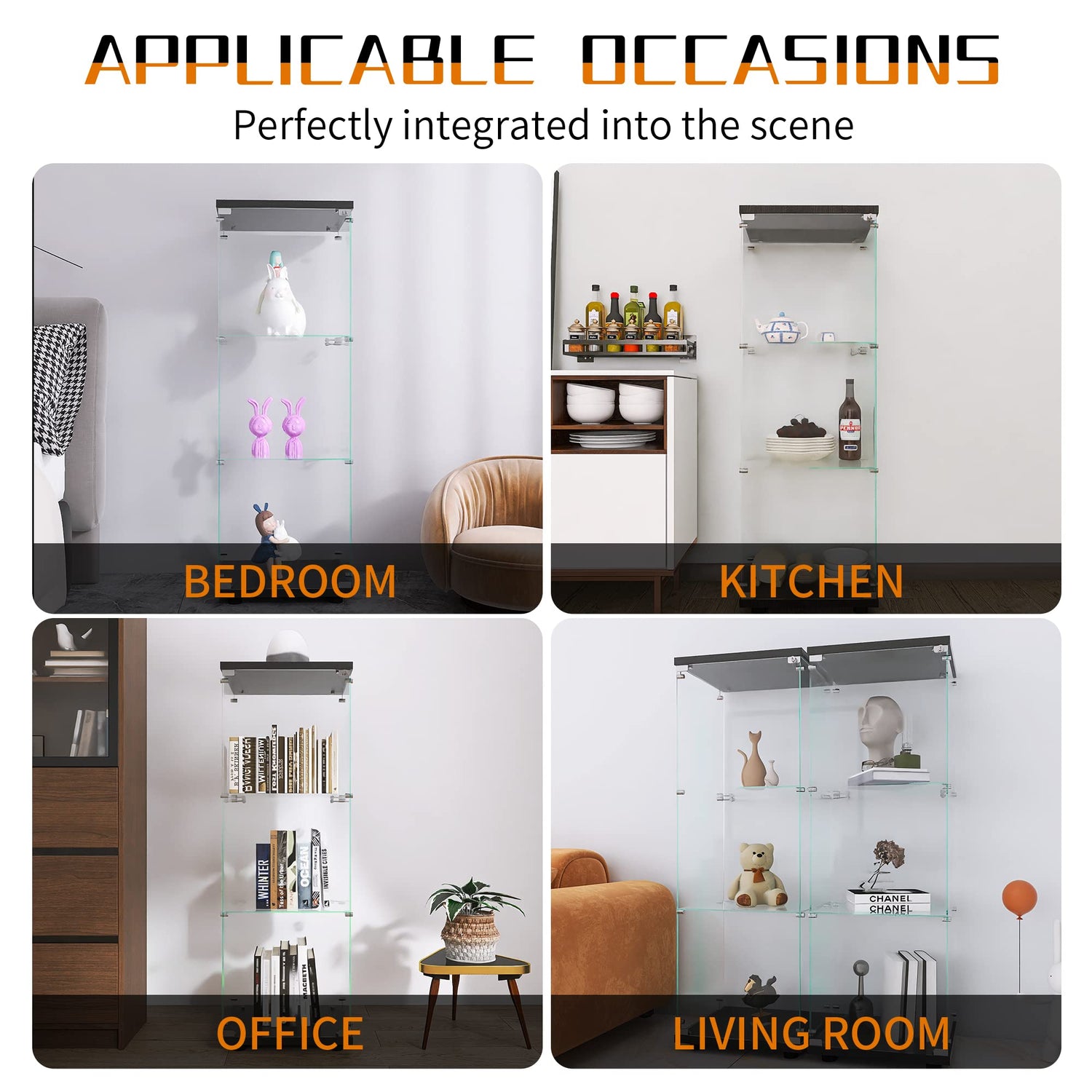 Beauty4U Elegant Black One-Door Glass Display Cabinet with 3 Shelves for Stylish Home Collection Storage Beauty4U