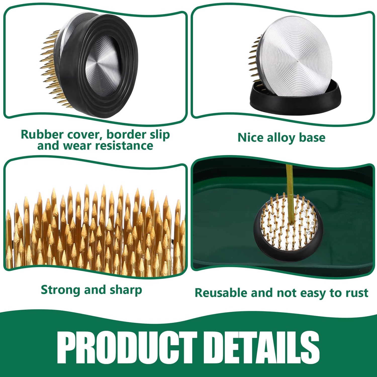 Sliner 8 Pcs Flower Frogs Round Brass Flower Holder Japanese Ikebana Vase Floral Frogs Flower Arranger Flower Fixed Tools Pin for Flower Arrangement Sliner