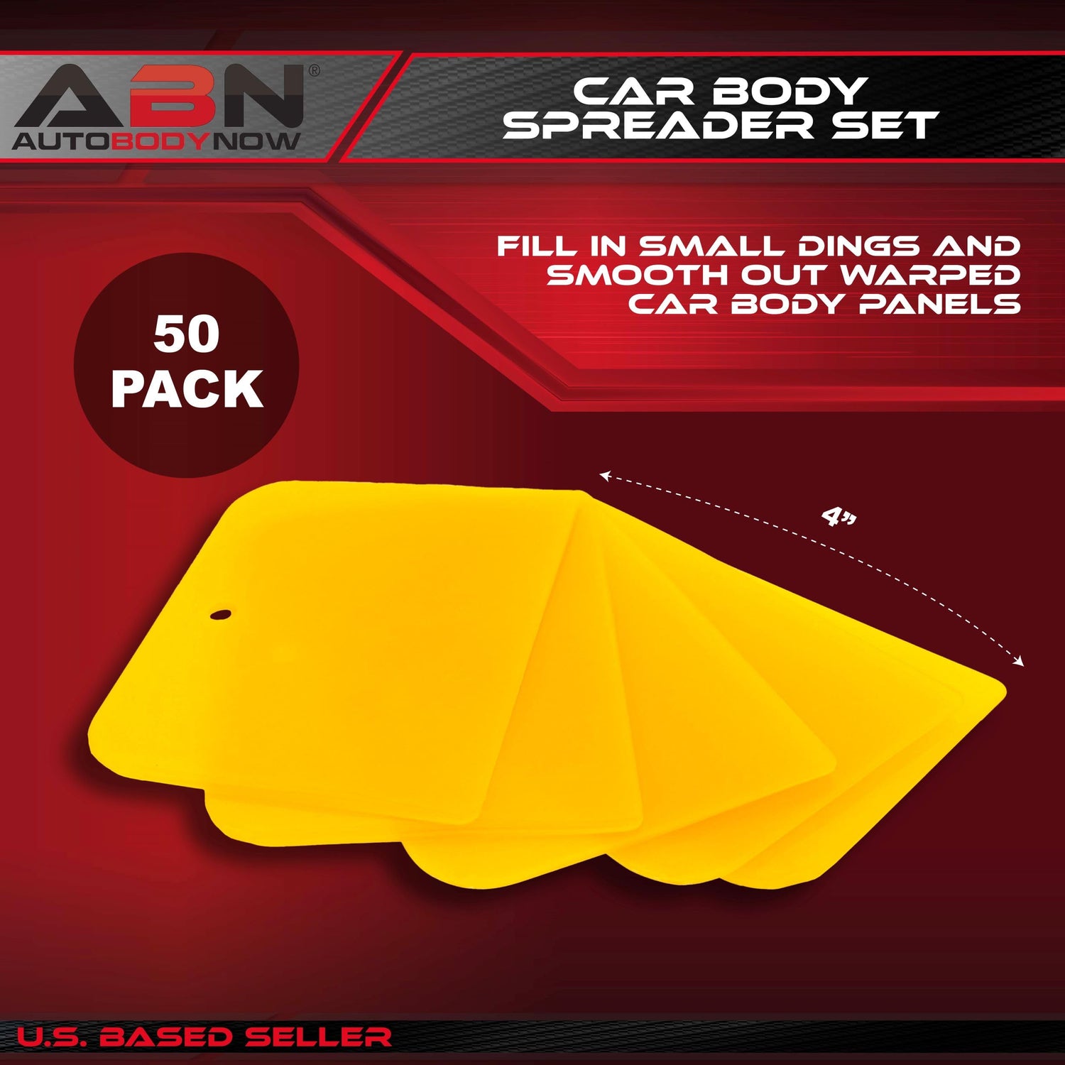 ABN Car Body Filler Spreader 50pc Set - 4in Flexible Plastic Body Filler Applicator Set for Fillers, Putties, and Paint ABN