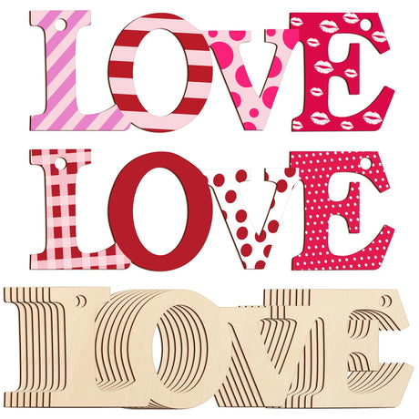 Wooden Love Letter Ornaments to Paint 7 Inch, Large Size Valentine's Day Wooden DIY Blank Unfinished Round Wood Discs Mothers Day Father's Day Sophena