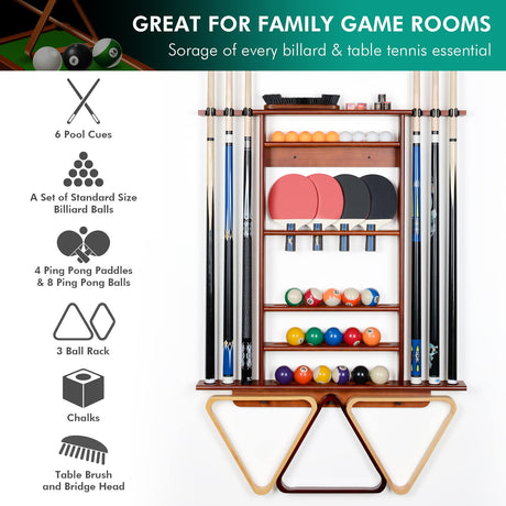 XCSOURCE Pool Cue Rack, 2-in-1 Pool Stick & Ping Pong Paddle Holder, 100% Solid Pine Wood Wall Mount Holds Billiards and Table Tennis Accessories for XCSOURCE