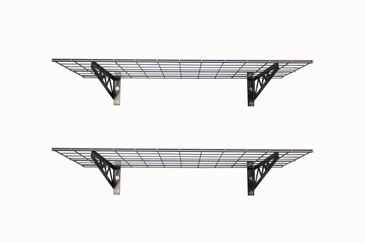 MonsterRax | Garage Wall Shelf Two-Pack White or Hammertone | Three Size Options | Includes Bike Hooks | 500lb Weight Capacity (Hammertone, 18"x36") MonsterRax