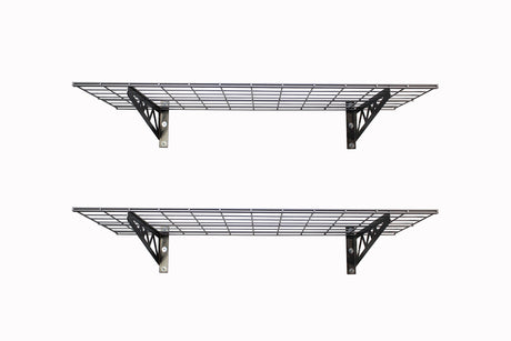 MonsterRax | Garage Wall Shelf Two-Pack White or Hammertone | Three Size Options | Includes Bike Hooks | 500lb Weight Capacity (Hammertone, 18"x36") MonsterRax