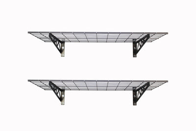 MonsterRax | Garage Wall Shelf Two-Pack White or Hammertone | Three Size Options | Includes Bike Hooks | 500lb Weight Capacity (Hammertone, 18"x36")