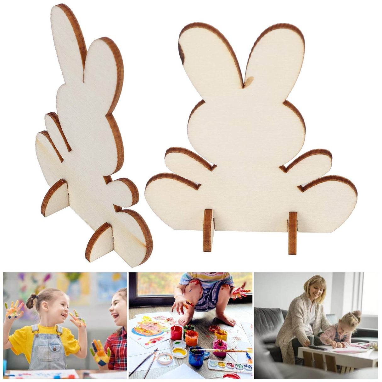 90Pcs Wooden Bunny Cutouts Rabbit Wood Chip Unfinished Craft DIY Home Decoration 3D Ornament Blank for Graffiti Smooth Hztyyier