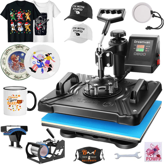 WHUBEFY Heat Press,5 in 1 Multifunctional Tshirt Printing Machine 15"x12" Digital Industrial Heat Transfer Machine,Swing Away Sublimation Heat Press