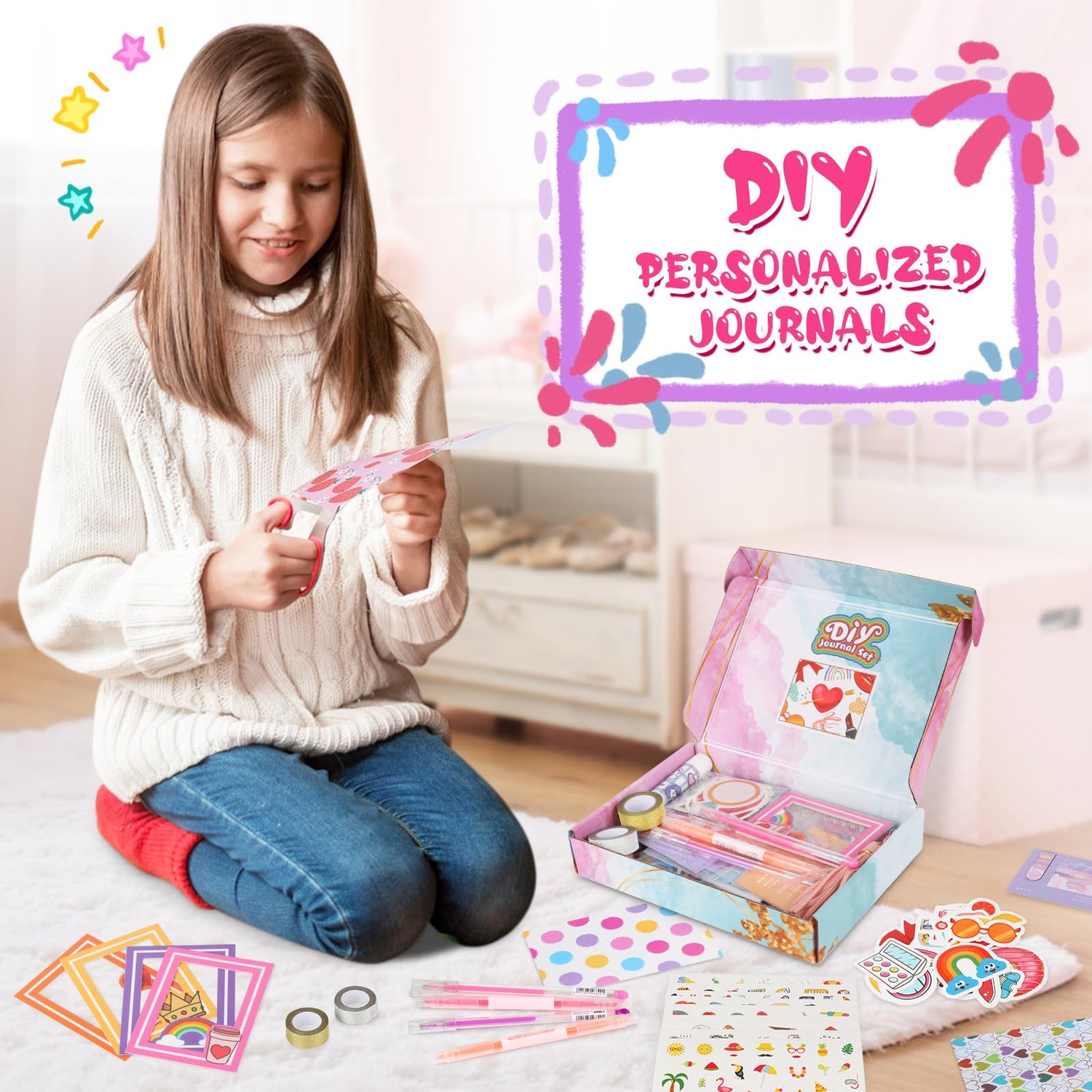 DIY Journal Kit for Girls Ages 8-12 - Girls Scrapbook Kit Gifts, DIY Journal Kit for Girls to Decorate Scrapbook, Journals for Writing, Scrapbook Kit Nexority