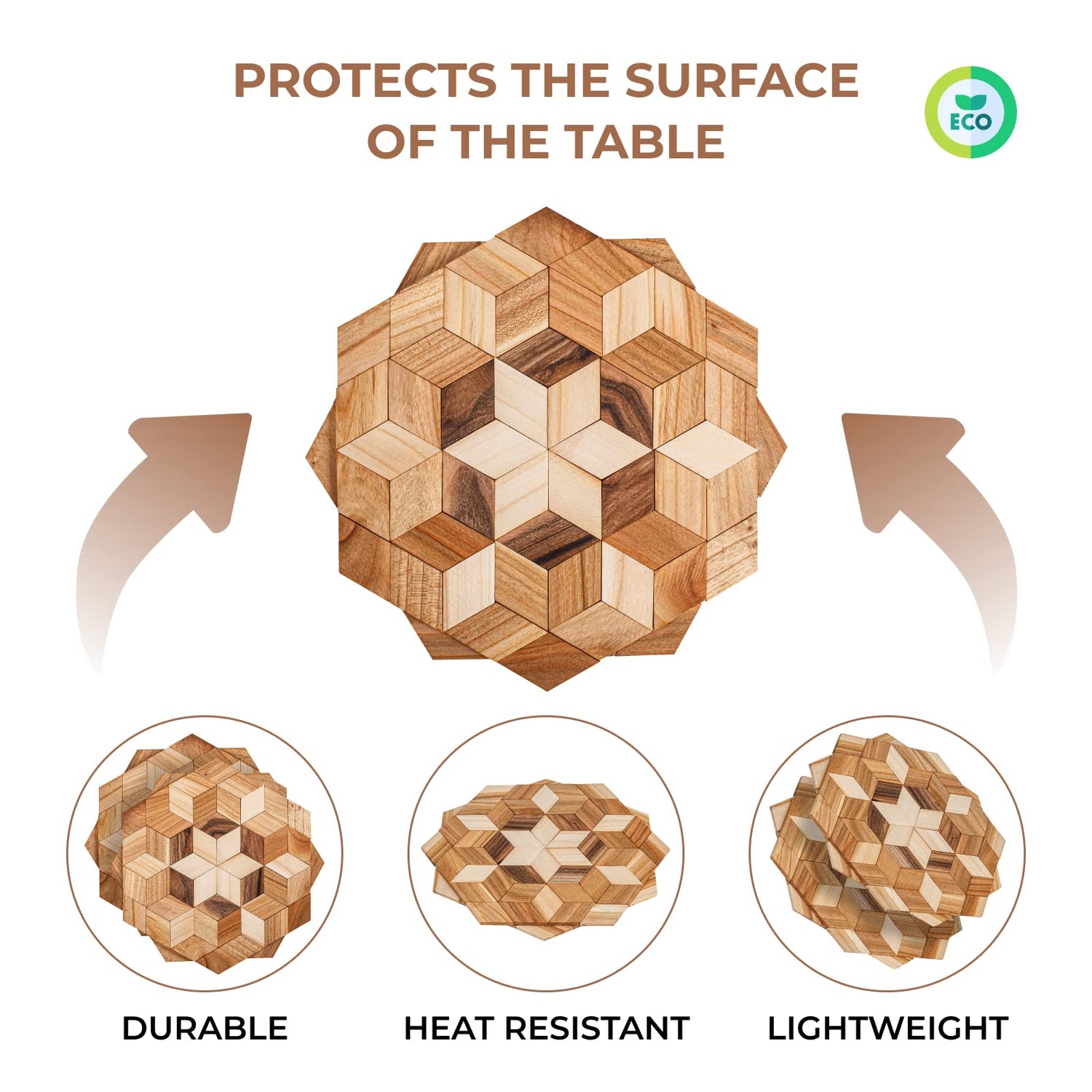 Wooden Trivets for Hot Dishes - 2 pcs Natural Handmade Wood Trivet Mat - Sturdy and Durable 7.5'' Kitchen Hot Pads - Wooden Trivet Frame for Hot Pots KIBS group