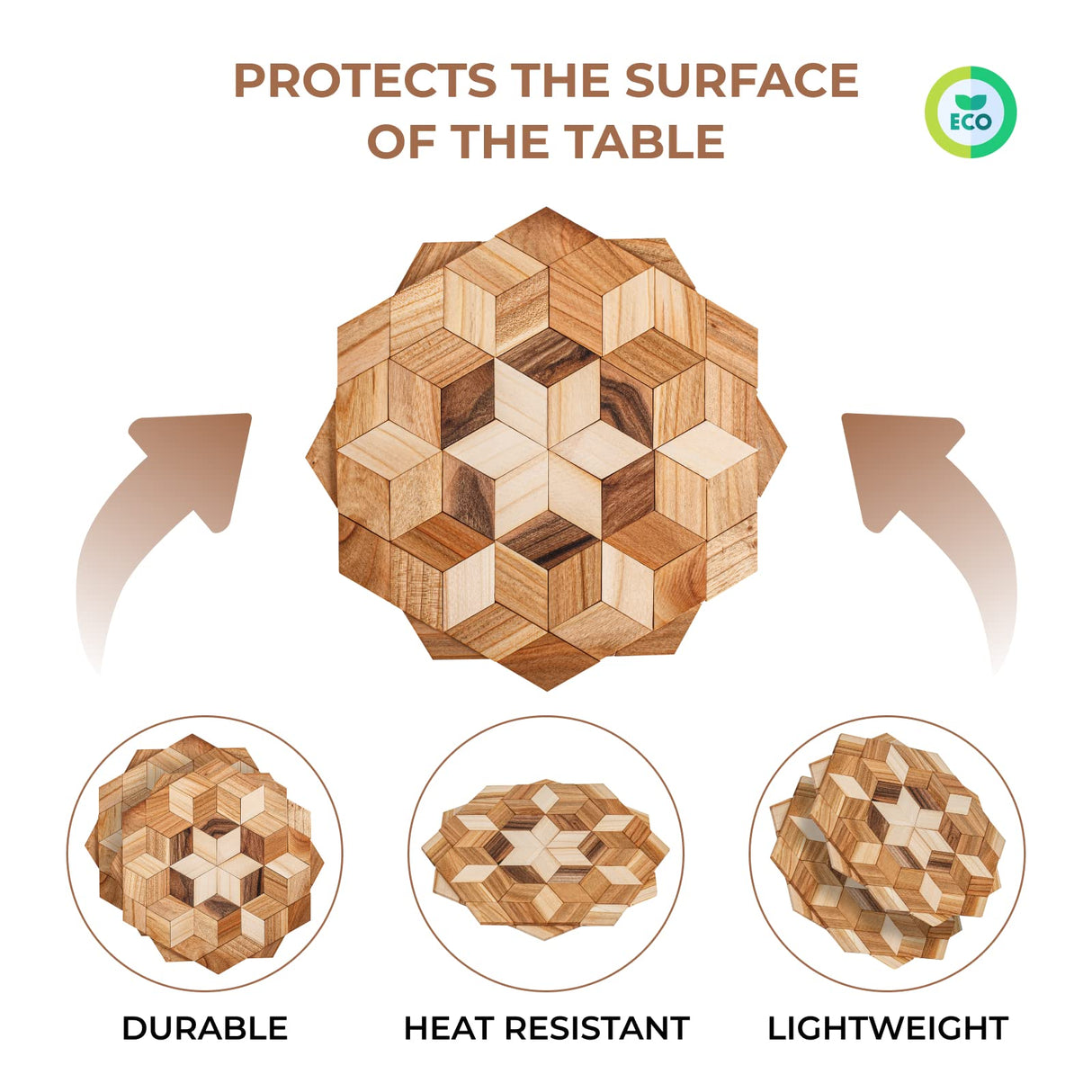 Wooden Trivets for Hot Dishes - 2 pcs Natural Handmade Wood Trivet Mat - Sturdy and Durable 7.5'' Kitchen Hot Pads - Wooden Trivet Frame for Hot Pots KIBS group