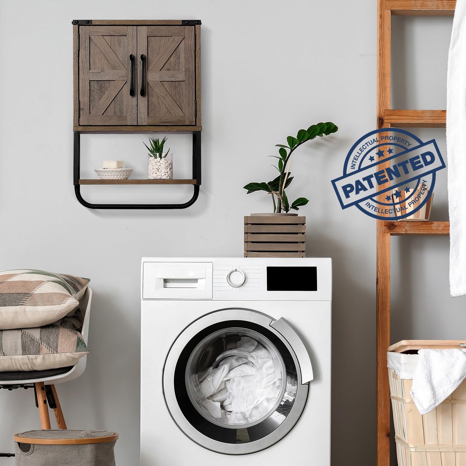 RUSTOWN Farmhouse Rustic Medicine Cabinet with Two Barn Door,Wood Wall Mounted Storage Cabinet with Adjustable Shelf and Towel Bar, 3-Tier Cabinet RUSTOWN