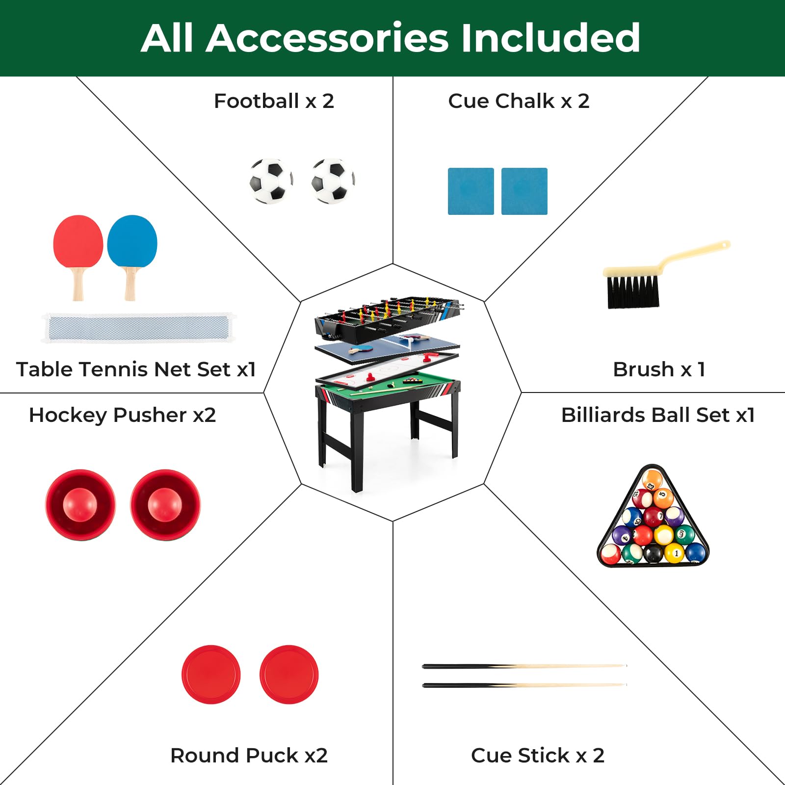 Goplus 4-in-1 Combination Game Table, Multi Game Table Set with Soccer, Air Hockey, Billiards, Table Tennis Tabletop, Pool Table Foosball Table for - WoodArtSupply